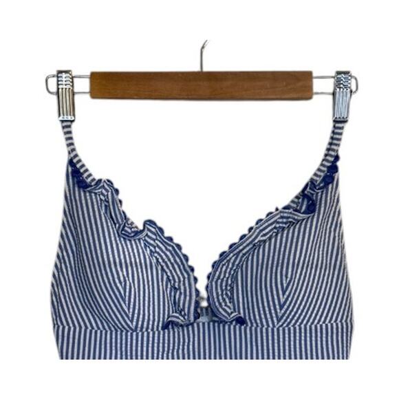 Not For Sale J.Crew Swimsuit Women 2 Blue Seersucker Gingham Ruffles Cottage - Picture 3 of 9